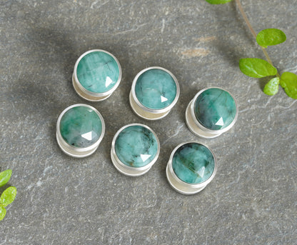 Emerald Sterling Silver Dress Shirt Studs - Set of 6