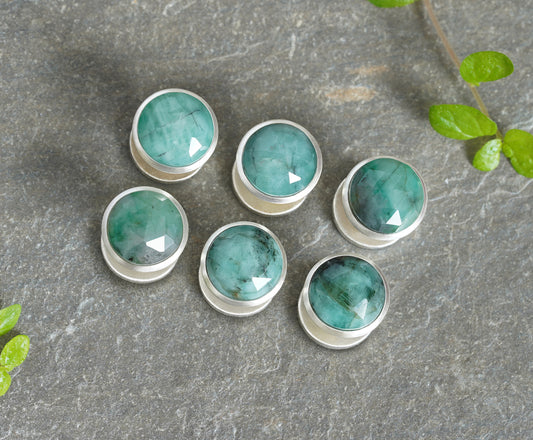 Emerald Sterling Silver Dress Shirt Studs - Set of 6