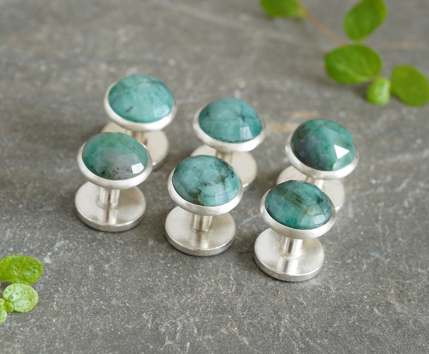 Emerald Sterling Silver Dress Shirt Studs - Set of 6