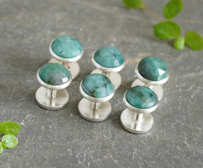 Emerald Sterling Silver Dress Shirt Studs - Set of 6