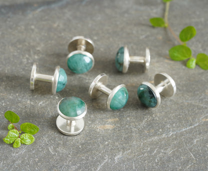 Emerald Sterling Silver Dress Shirt Studs - Set of 6