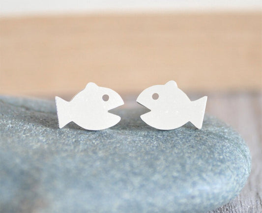 Fish Stud Earrings in Sterling Silver