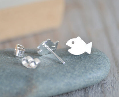 Fish Stud Earrings in Sterling Silver