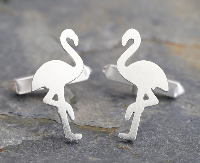 Flamingo Cufflinks in Solid Sterling Silver, Animal Cufflinks