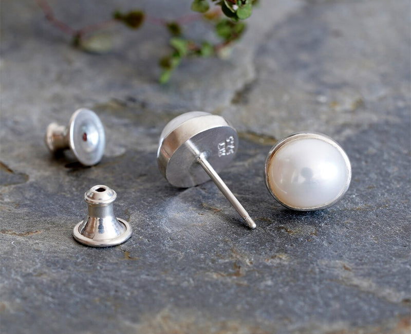 Freshwater Pearl Stud Earrings Set in Sterling Silver