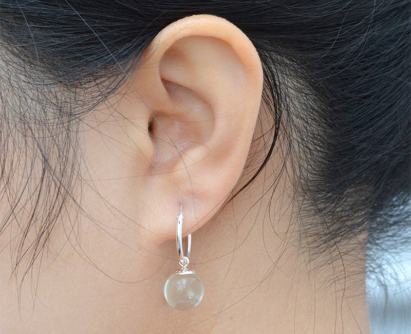 Glass Ball Dangle Earrings with Silver Hoops