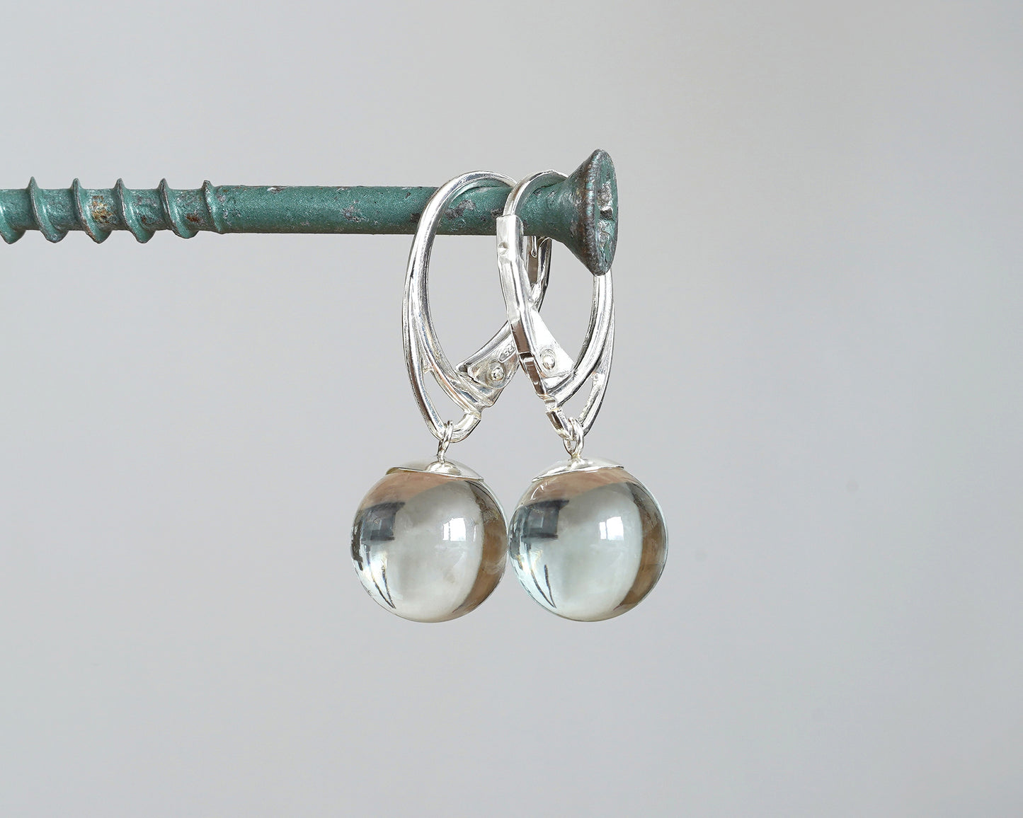Glass Ball Dangle Earrings in Sterling Silver