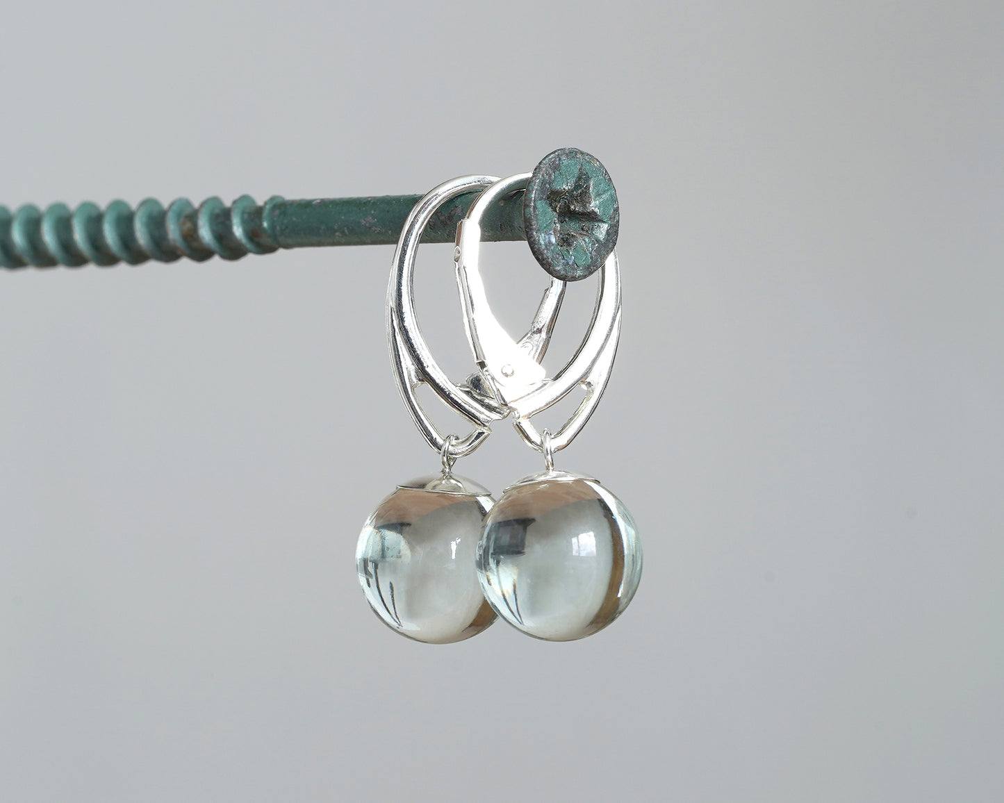 Glass Ball Dangle Earrings in Sterling Silver