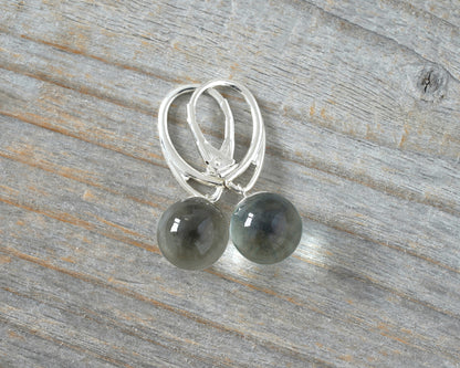 Glass Ball Dangle Earrings in Sterling Silver