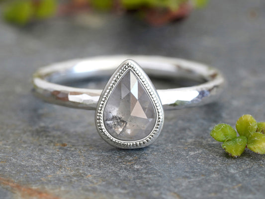 0.80ct Light Grey Diamond Ring, Rose Cut Diamond Engagement Ring, Small Diamond Ring