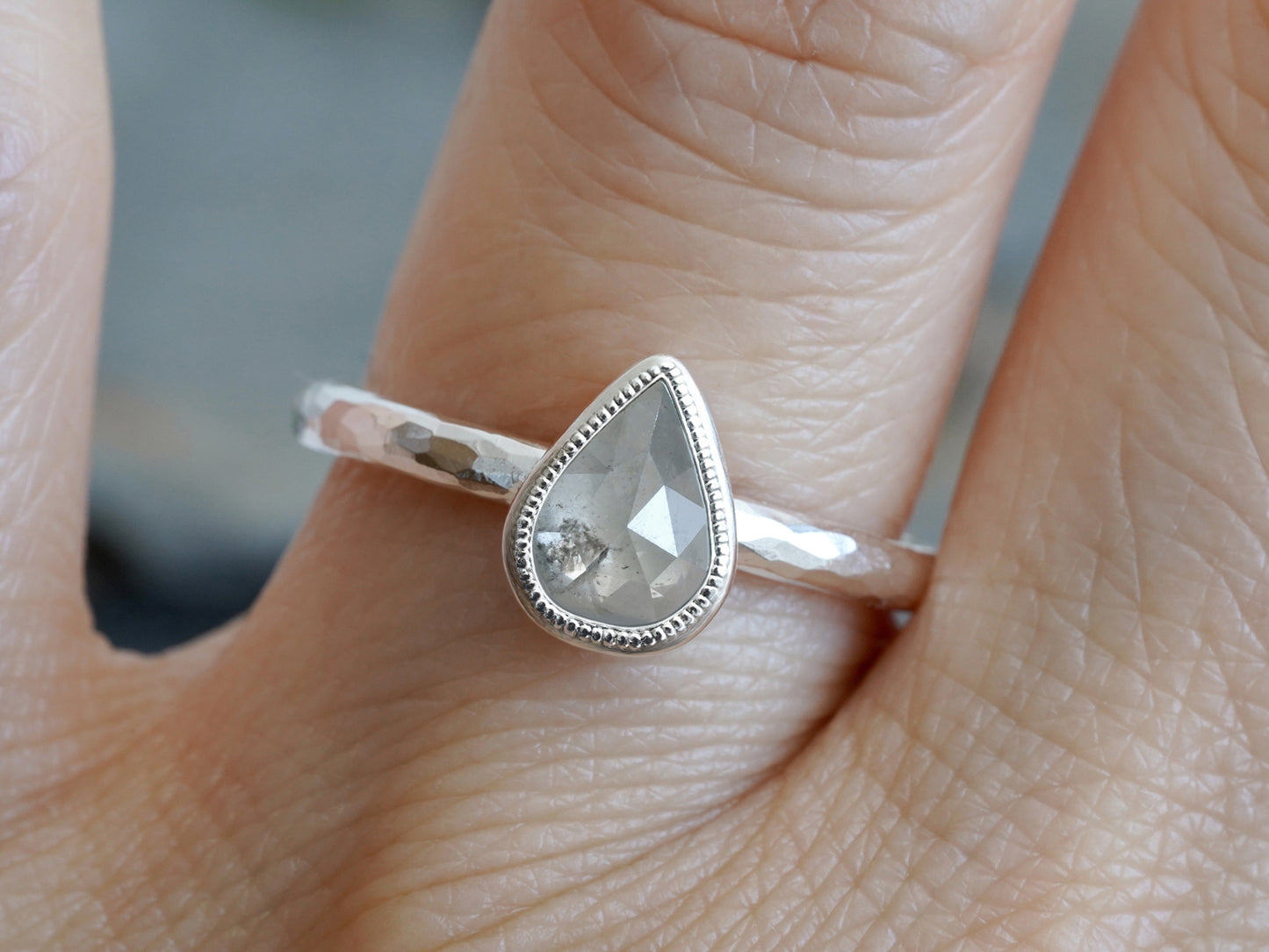 0.80ct Light Grey Diamond Ring, Rose Cut Diamond Engagement Ring, Small Diamond Ring