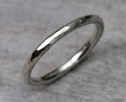 Hammered Effect Wedding Band, 2mm Rustic Wedding Ring