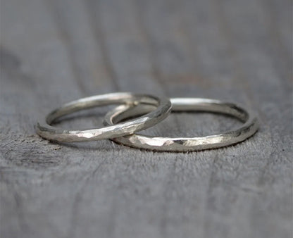 Hammered Effect Wedding Band, 2mm Rustic Wedding Ring