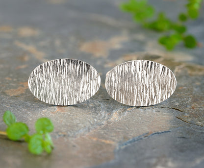 Handmade Tree Bark Cufflinks in Solid Sterling Silver