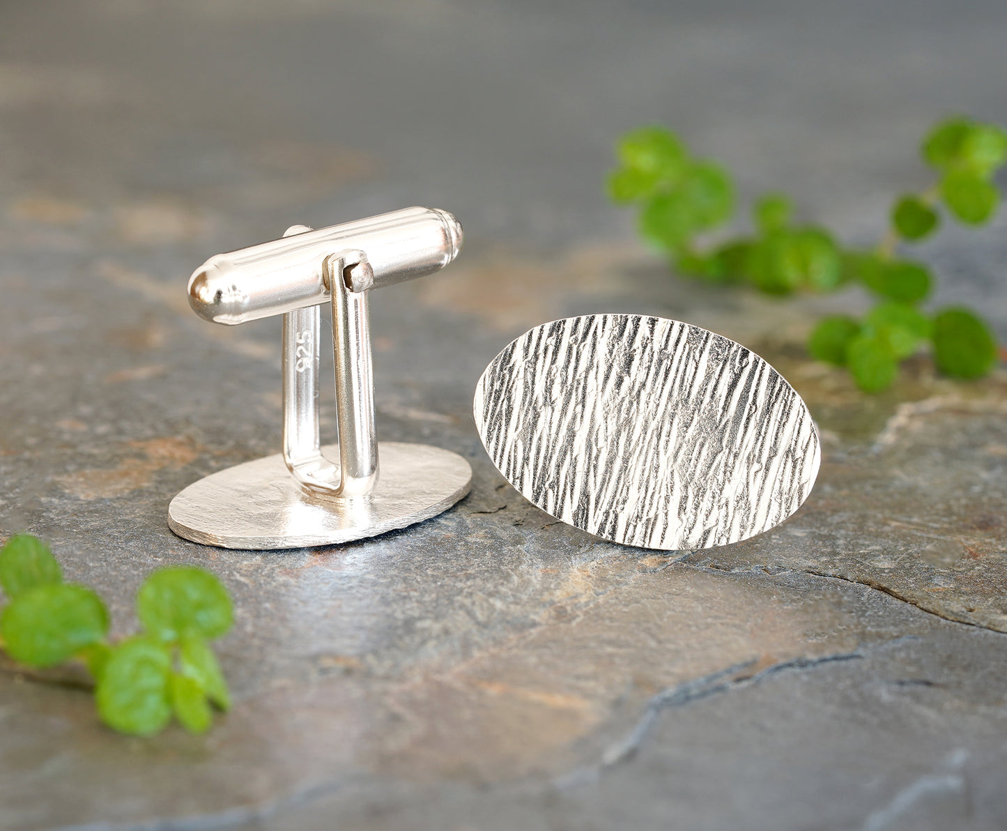 Handmade Tree Bark Cufflinks in Solid Sterling Silver