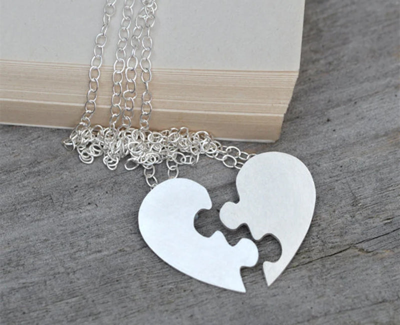 Interlocking Puzzle Heart Necklace Set