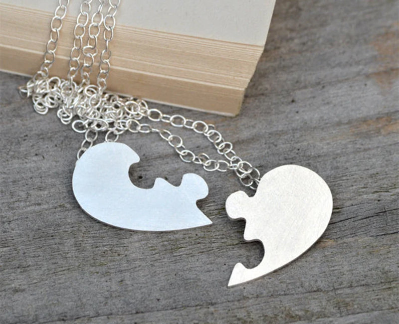 Interlocking Puzzle Heart Necklace Set