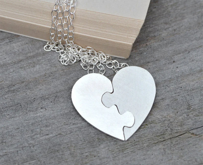 Interlocking Puzzle Heart Necklace Set