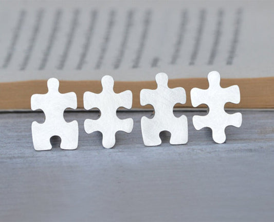 Jigsaw Puzzle Cufflinks in Sterling Silver, Jigsaw Puzzle Cufflinks with Personalized Message