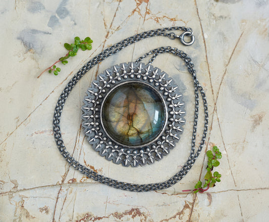 Labradorite Necklace Set in Black Sterling Silver