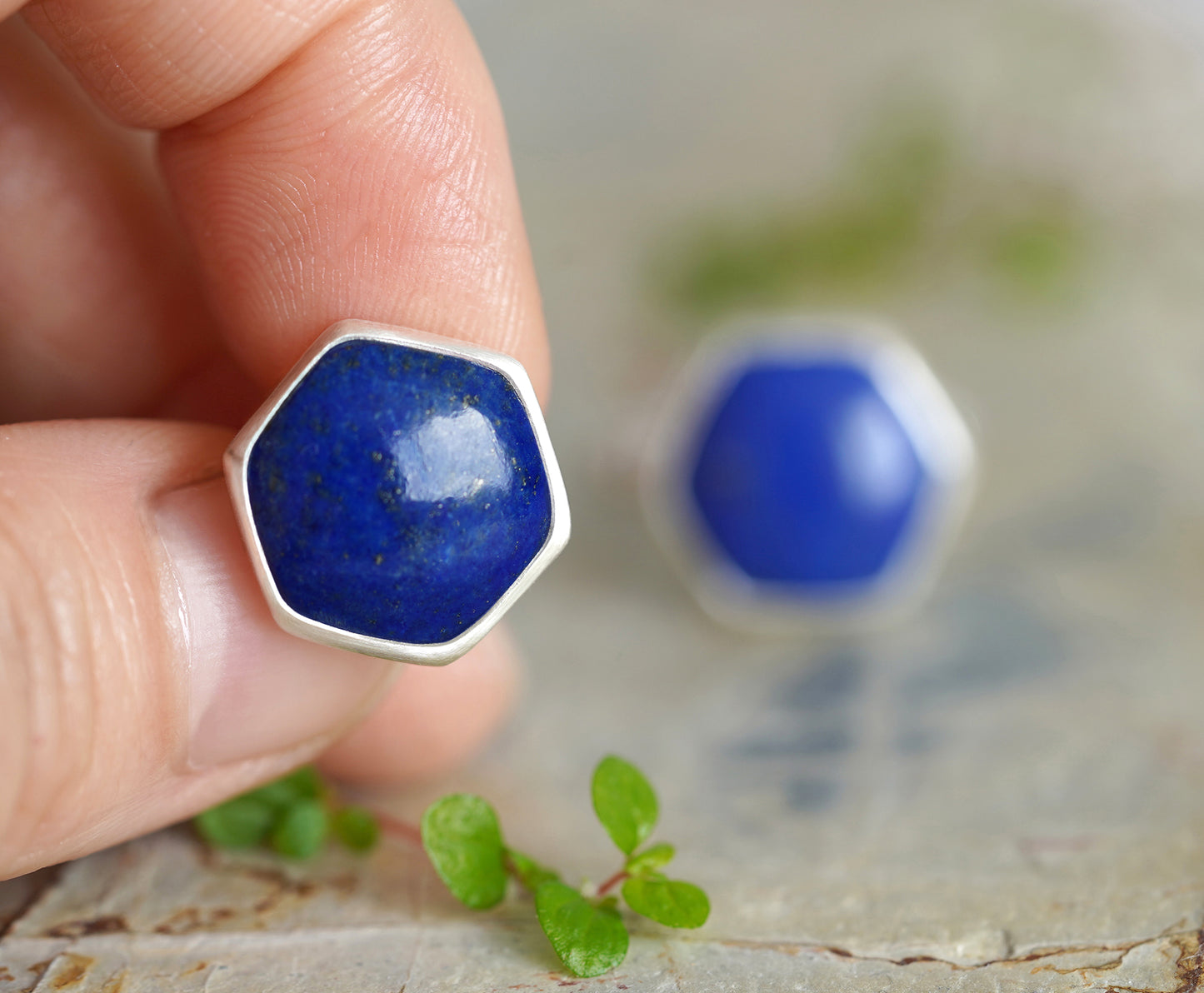 Lapis Lazuli Cufflinks in Sterling Silver, Hexagon Cufflinks in Silver