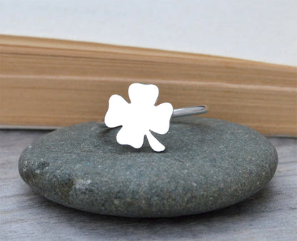 Lucky Shamrock Ring in Sterling Silver, 4 Leaf Clover Ring in Sterling Silver