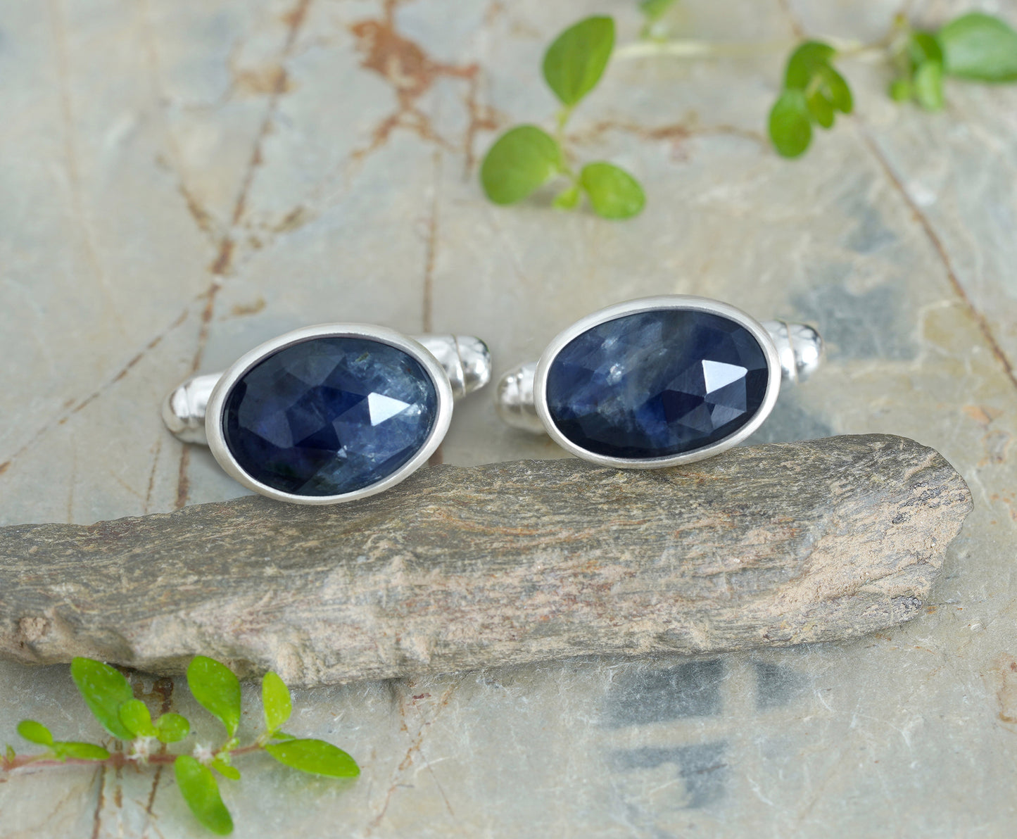 Midnight Blue Sapphire Cufflinks in Sterling Silver