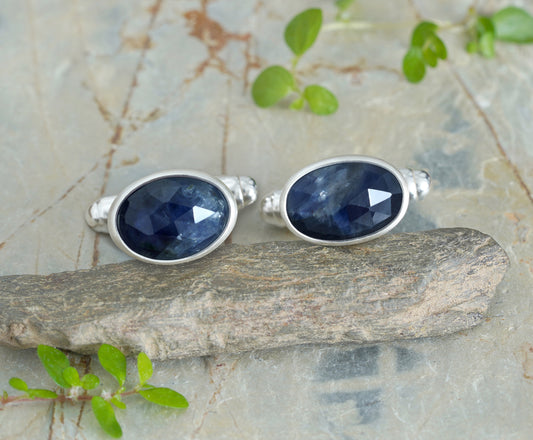 Midnight Blue Sapphire Cufflinks in Sterling Silver