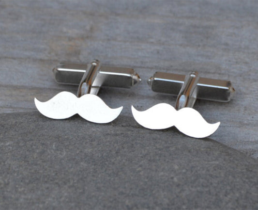 Moustache Cufflinks in Sterling Silver, Personalized Moustache Cufflinks, Silver Moustache Cufflinks