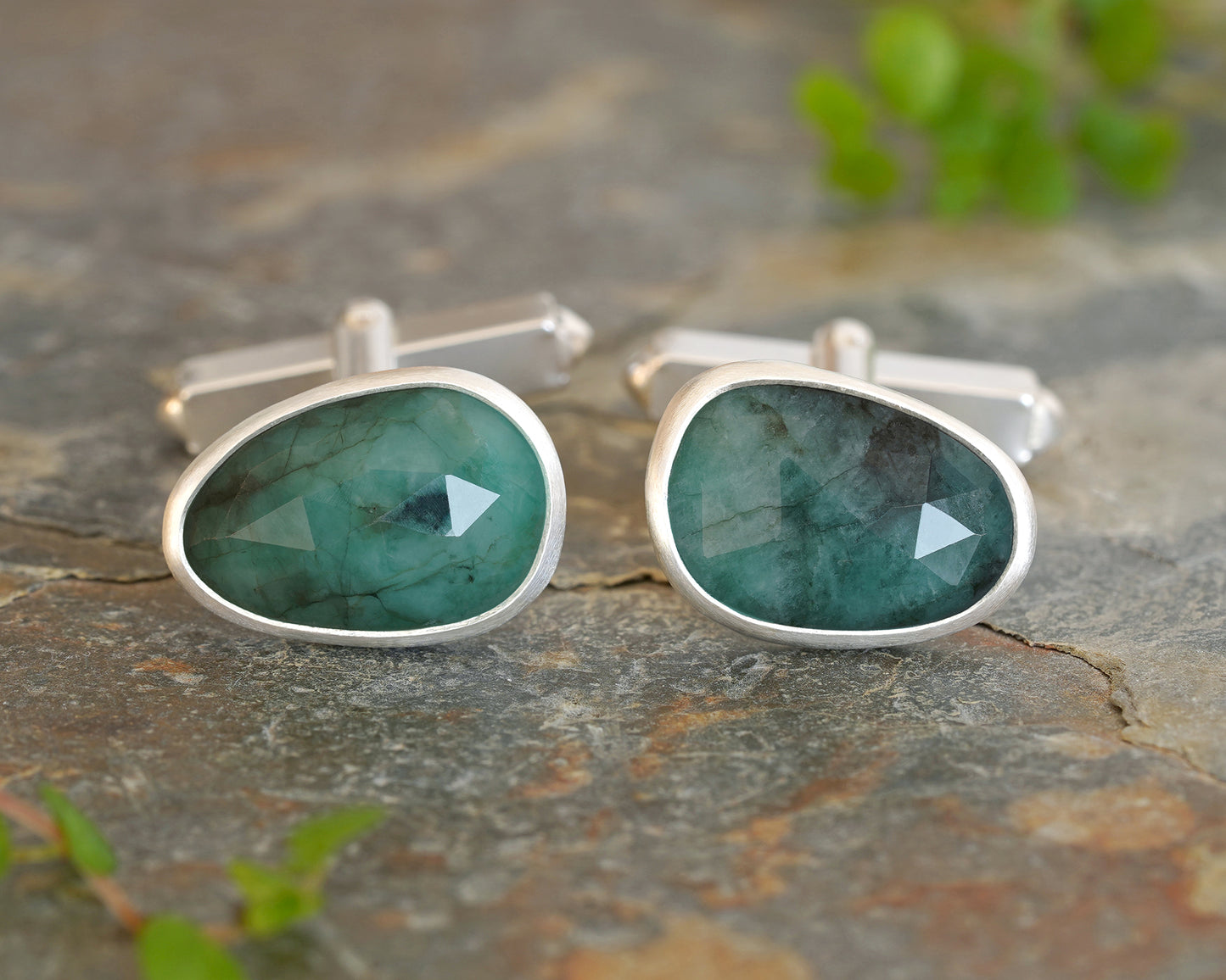 6.15ct Natural Emerald Cufflinks in Sterling Silver
