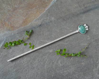 12.8ct Natural Emerald Hair Stick in Solid Sterling Silver