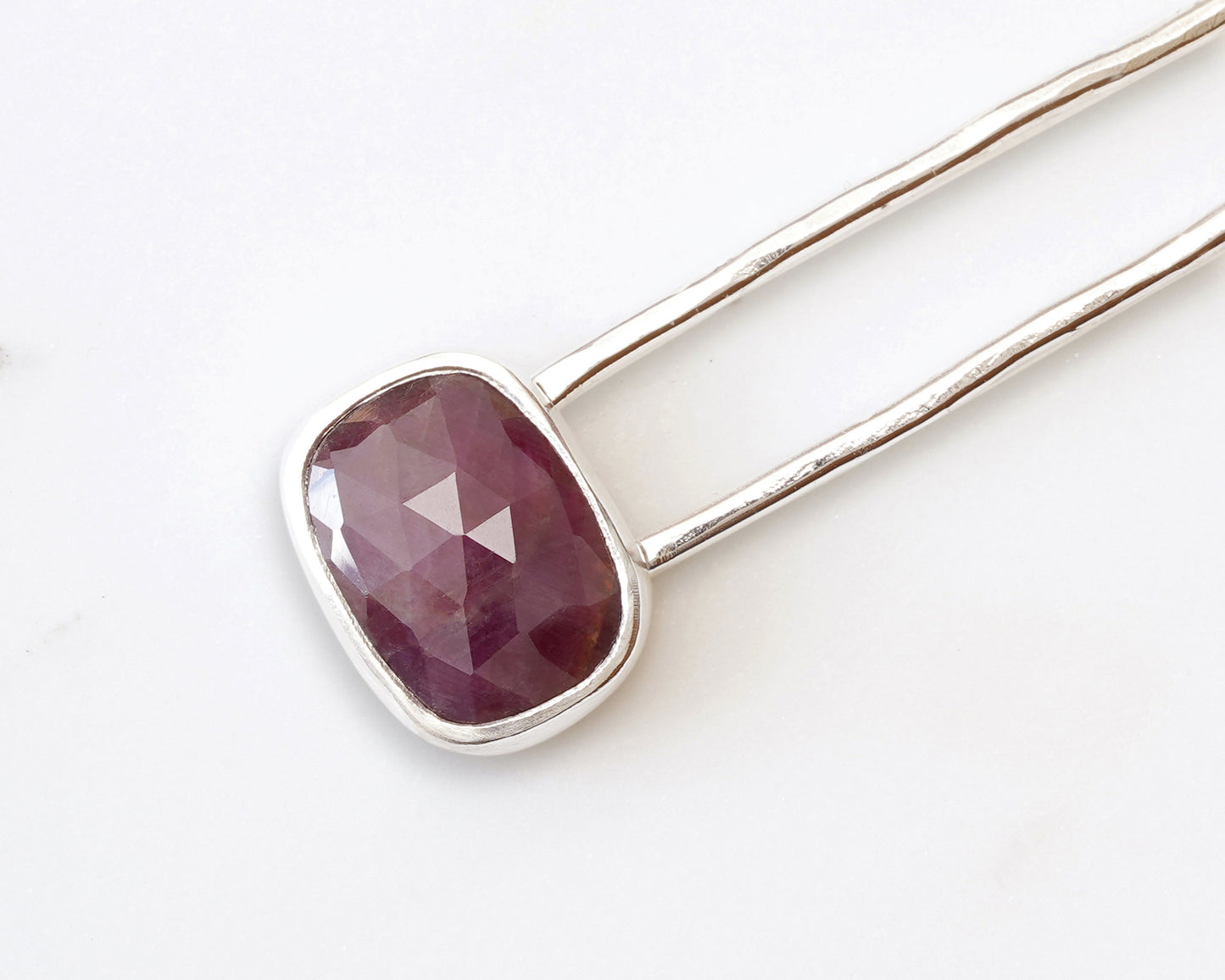 Natural Ruby Hairpin in Solid Sterling Silver