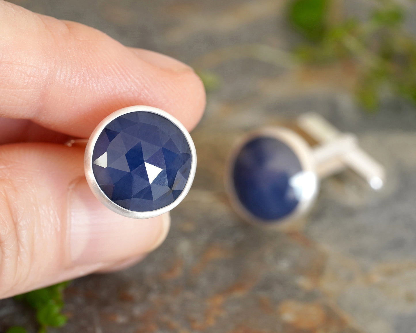 7.5ct Natural Sapphire Cufflinks in Solid Silver
