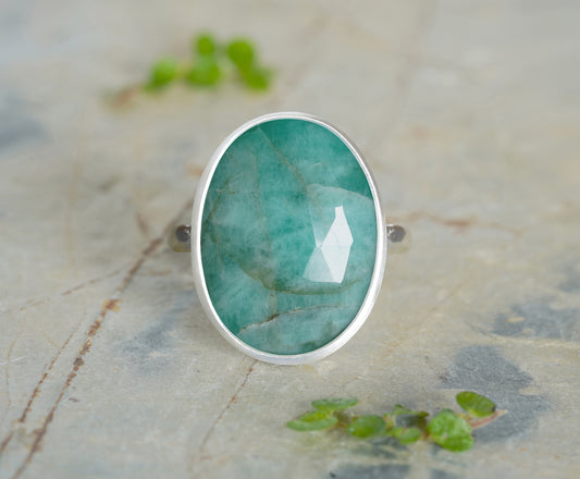 Large Natural Emerald Ring in Sterling Silver