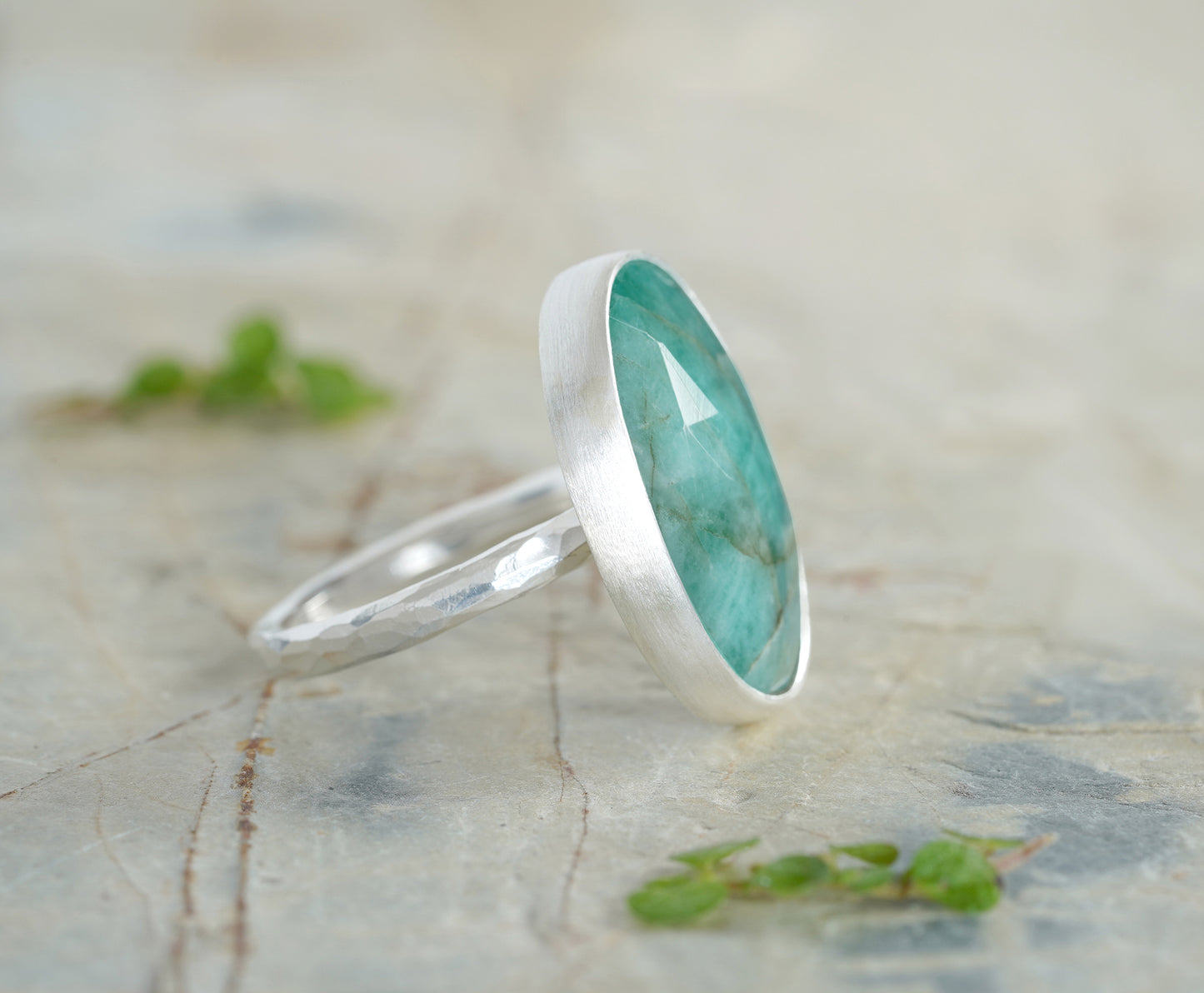 Large Natural Emerald Ring in Sterling Silver