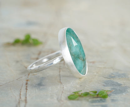 Large Natural Emerald Ring in Sterling Silver