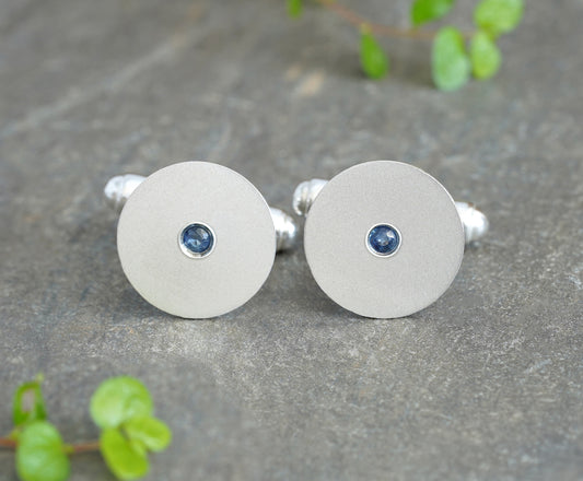 Classic Sapphire Cufflinks in Sterling Silver