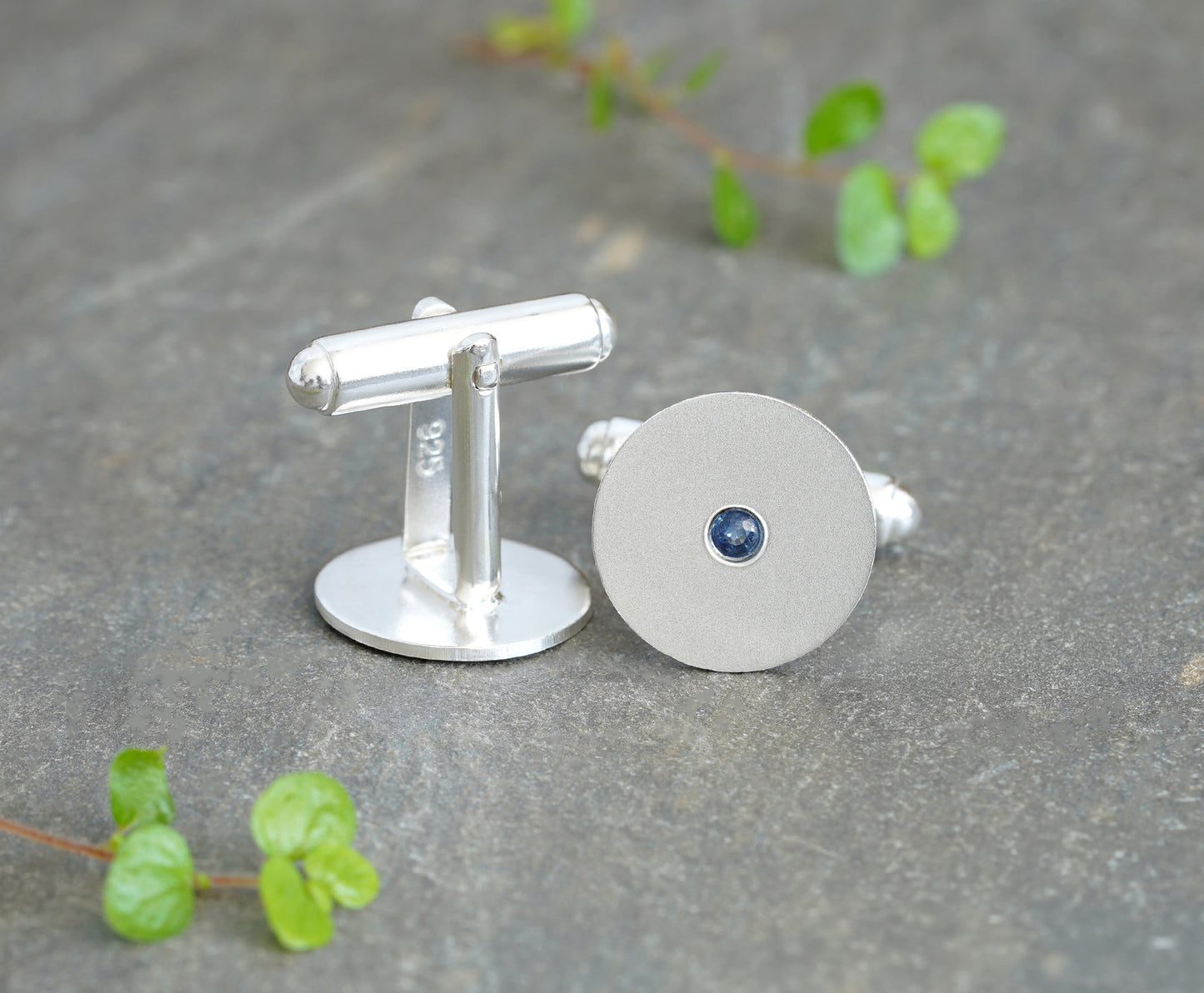 Classic Sapphire Cufflinks in Sterling Silver