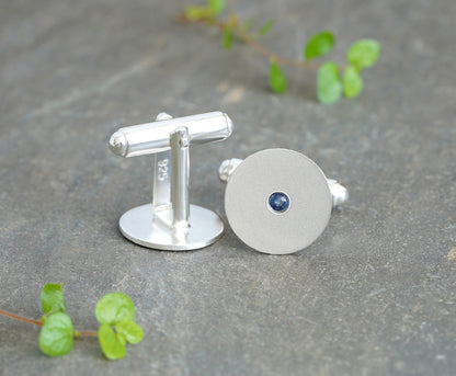 Classic Sapphire Cufflinks in Sterling Silver