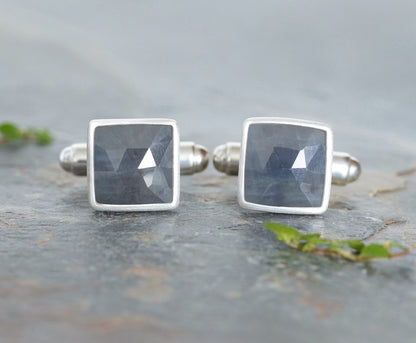 7.5ct Sapphire Cufflinks in Sterling Silver