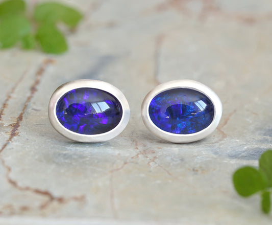 Australian Triplet Opal Stud Earrings in Sterling Silver