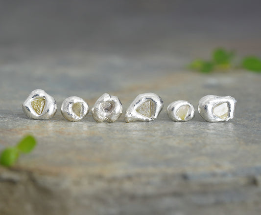 Raw Diamond Stud Earrings, Diamond Ear Posts, April Birthstone Earring Studs