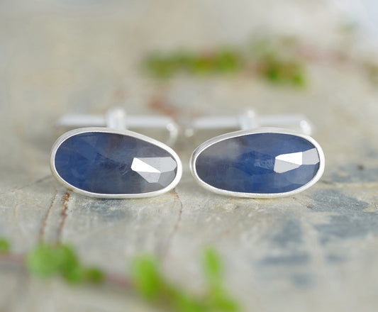 6ct Sapphire Cufflinks in Sterling Silver