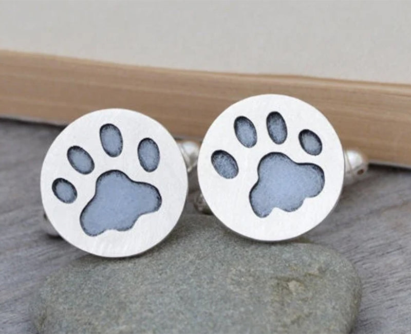 Pawprint Cufflinks in Sterling Silver, Personalized Pawprint Cufflinks