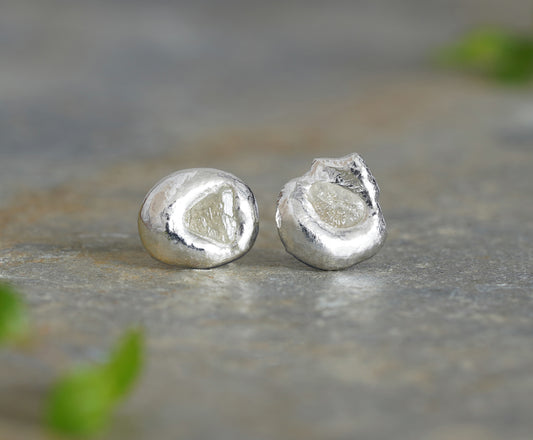Organic Pebble Stud Earrings with Natural Diamond Slices