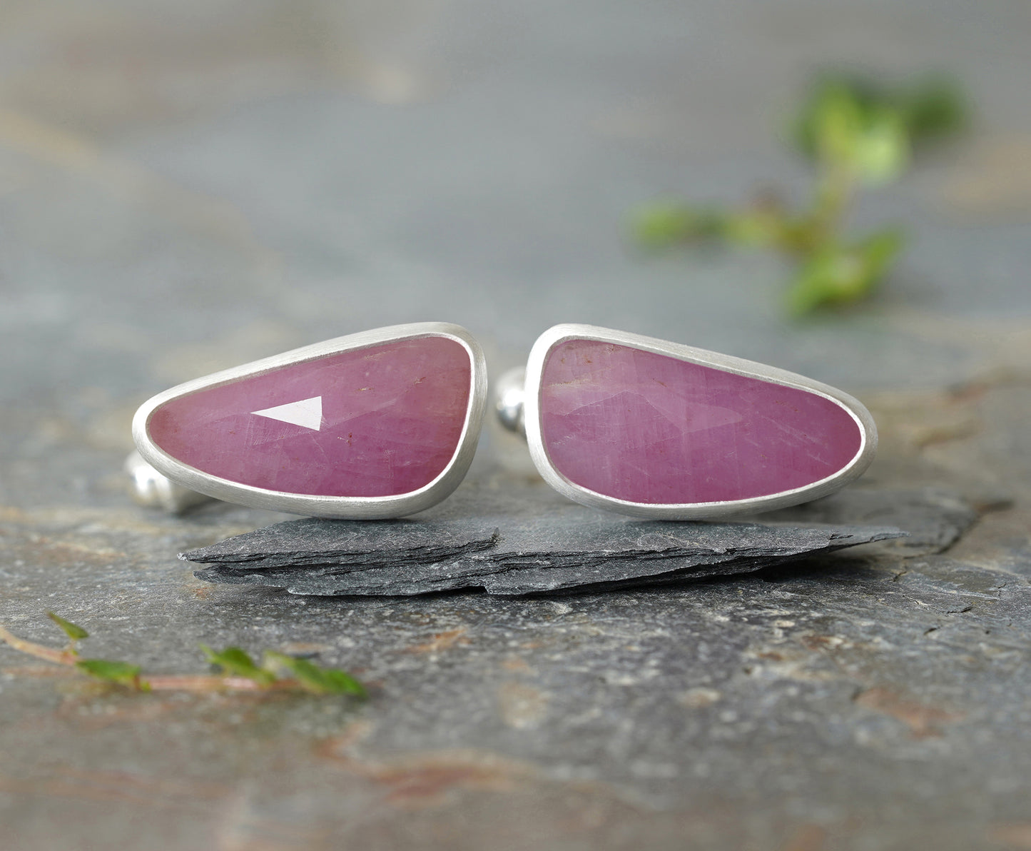 9ct Natural Pink Sapphire Cufflinks in Sterling Silver