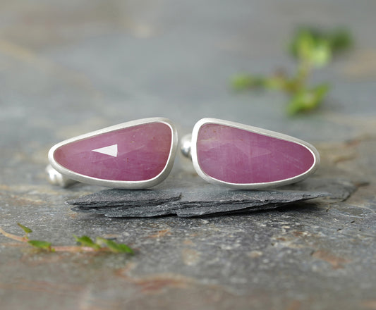 9ct Natural Pink Sapphire Cufflinks in Sterling Silver