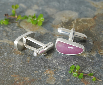 9ct Natural Pink Sapphire Cufflinks in Sterling Silver
