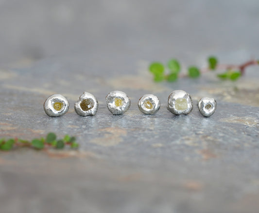 Raw Diamond Stud Earrings, Diamond Ear Posts, April Birthstone Earring Studs