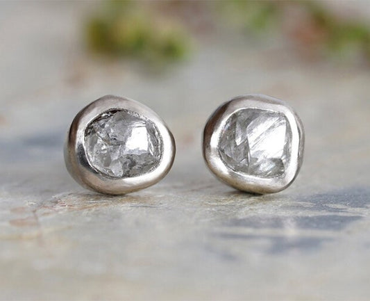 Rough Diamond Stud Earrings, Natural Grey Diamond Stud Earrings, Diamond Ear Posts, Made to Order